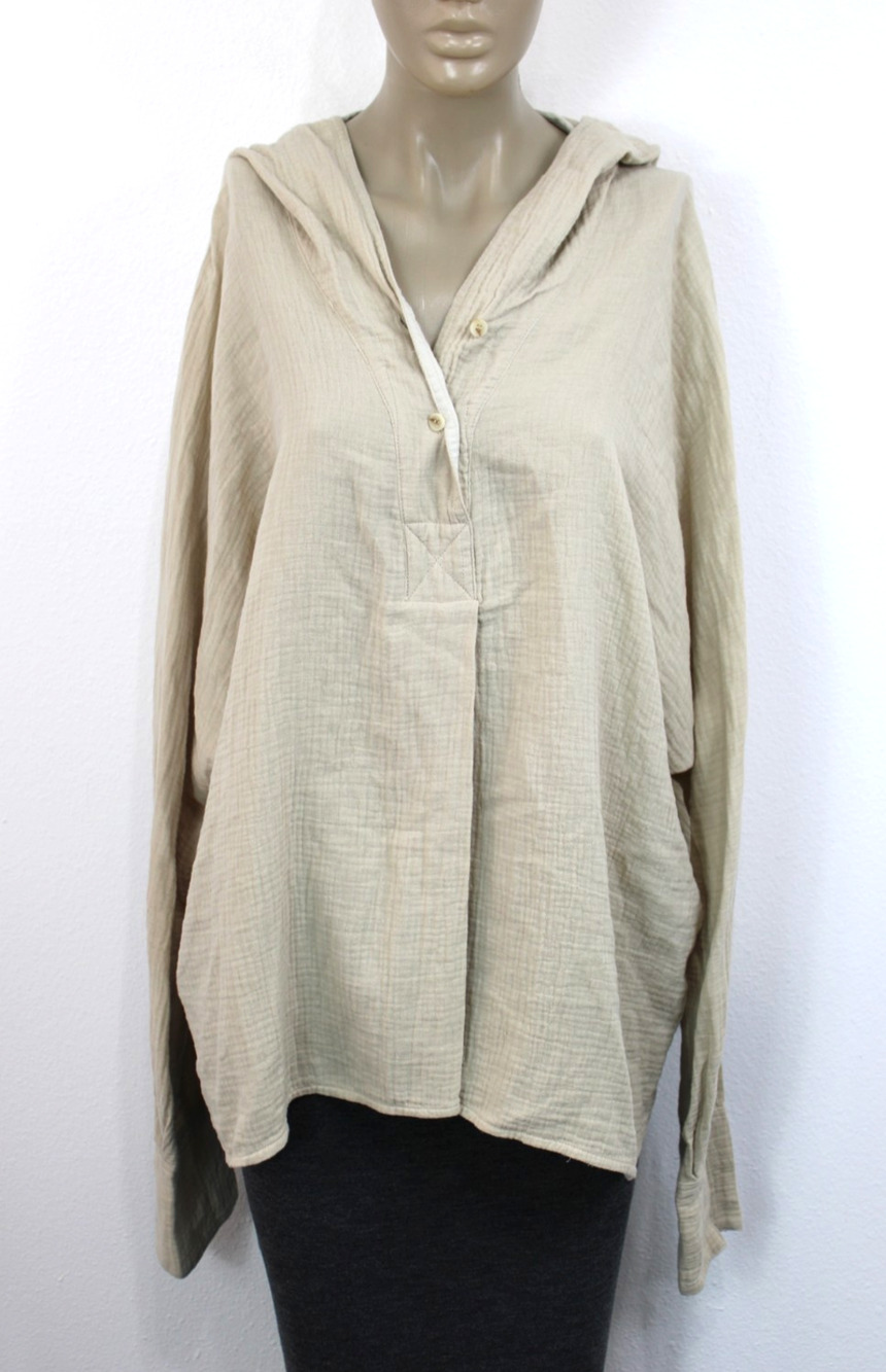 P Cill Gauze Pullover Hoodie Top L‎ Beige Oversized Neutral Lagenlook Minimalist